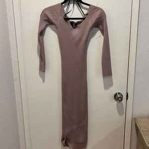 Light purple ribbed long sleeve bodycon dress